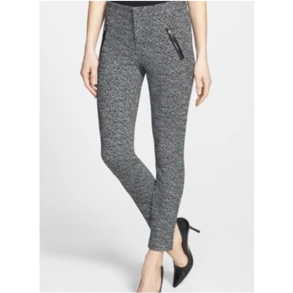 Rebecca Taylor Wool Blend Tweed Slim Pants With Leather Trim Size